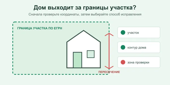 Контур дома выходит за границы земельного участка в ЕГРН: что делать в 2026 году