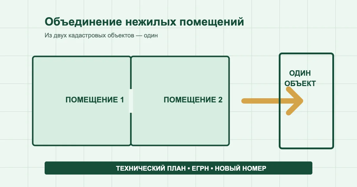 Объединение двух нежилых помещений в один объект ЕГРН
