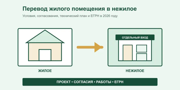 Перевод жилого помещения в нежилое в 2026 году: условия, документы и ЕГРН