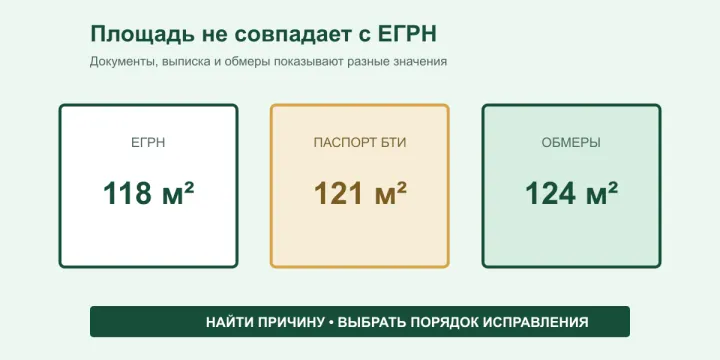 Площадь дома или помещения не совпадает с ЕГРН в 2026 году: причины и порядок исправления