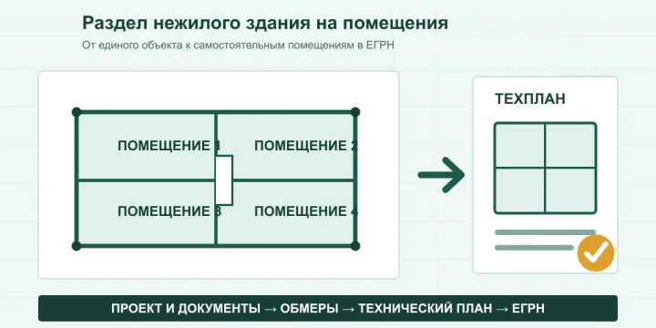 Раздел нежилого здания на помещения в 2026 году: технический план и регистрация в ЕГРН