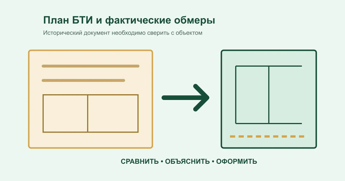 Сопоставление плана БТИ с фактическими обмерами