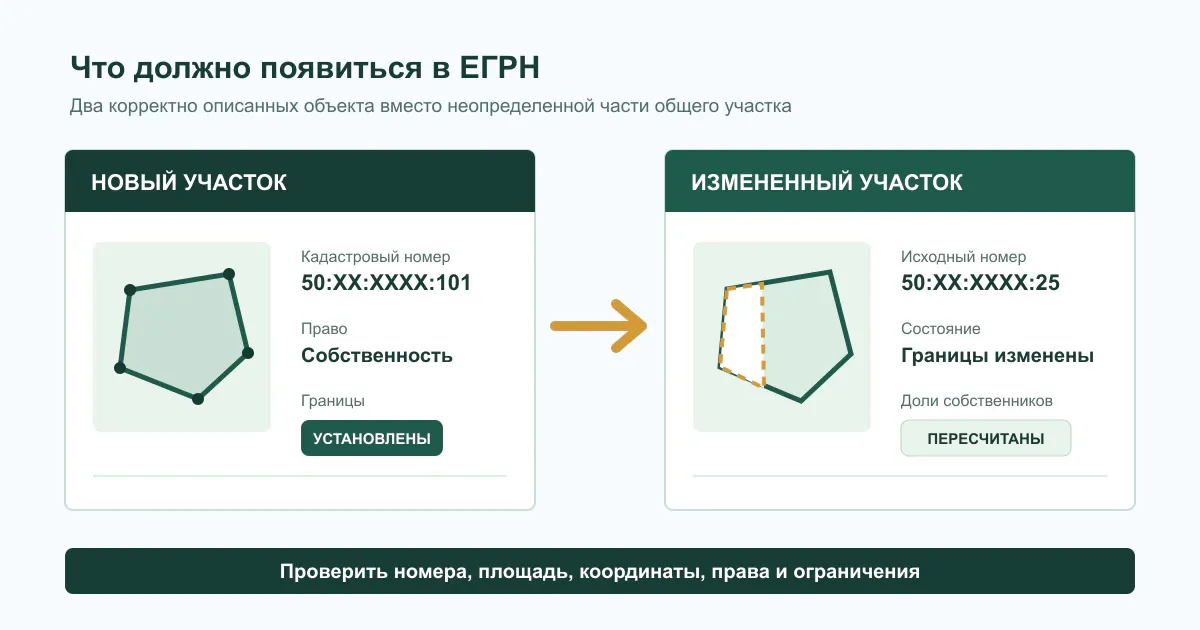 Результат выдела доли в сведениях ЕГРН
